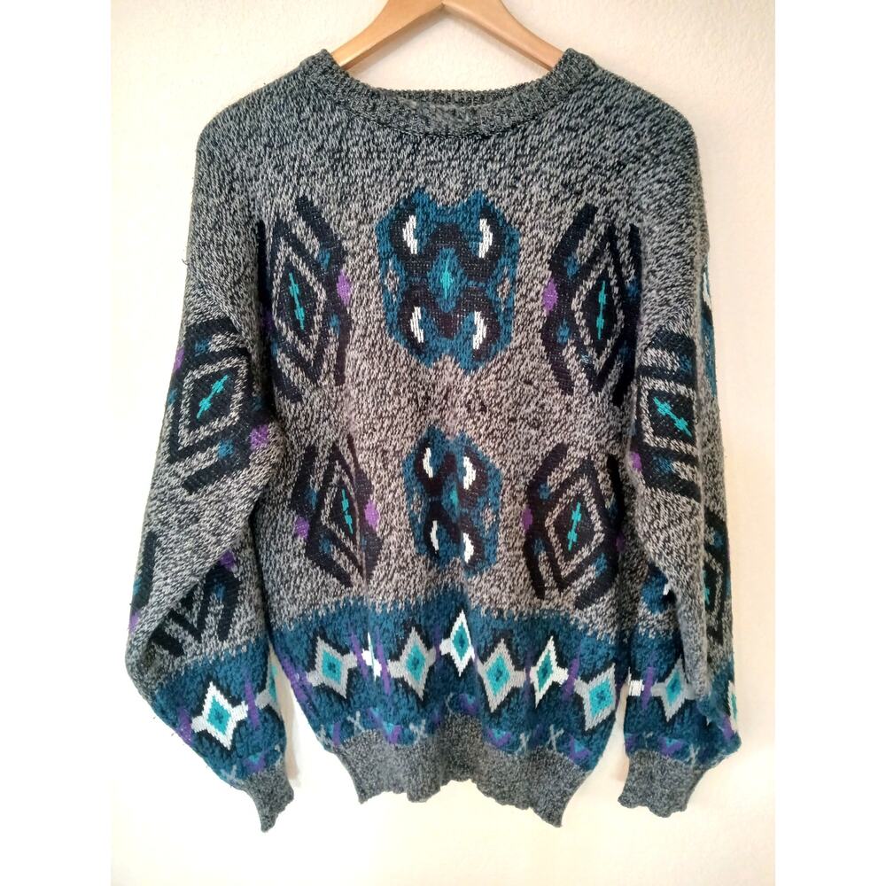 Vintage Nuovo new forces 80s abstract gray and blue sweater